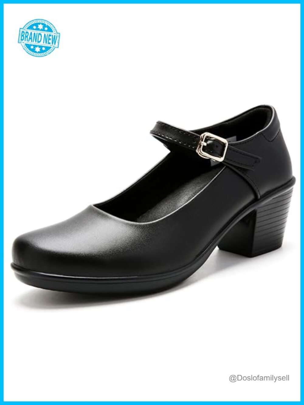 Women's Mary Jane Chunky Low Block Heels Closed Toe Faux Leather Dress Shoes